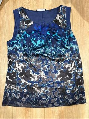 Tahari Sleeveless Blue Abstract Print Shell Top